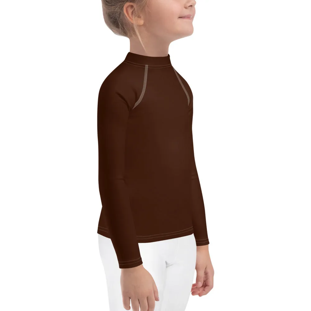 Chic Coverage: Solid Color Rash Guards for Girls - Chocolate