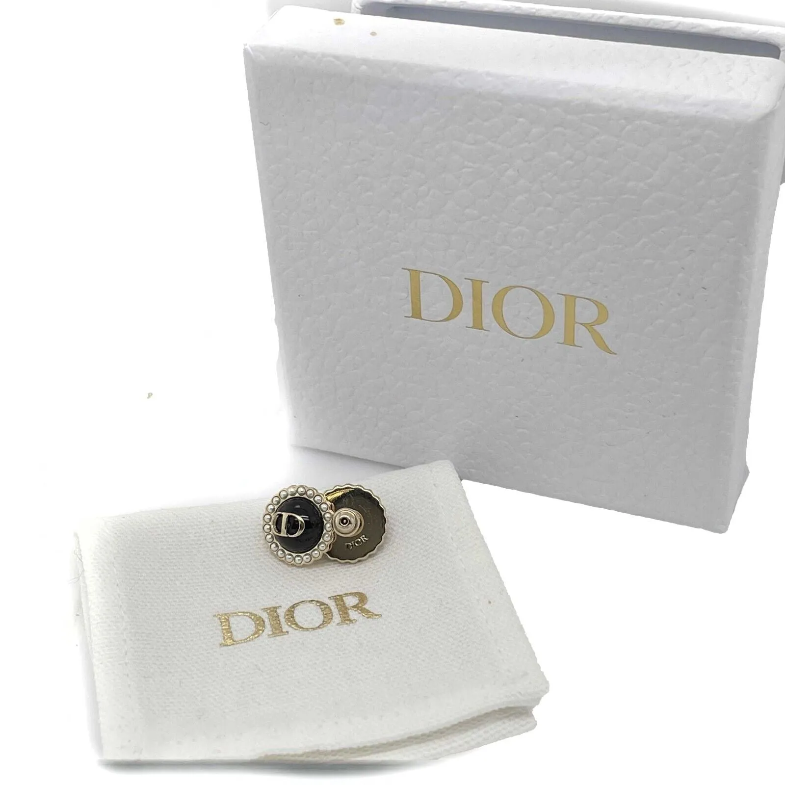 Christian Dior -Petit CD Stud Earrings - Black, Gold, Pearl