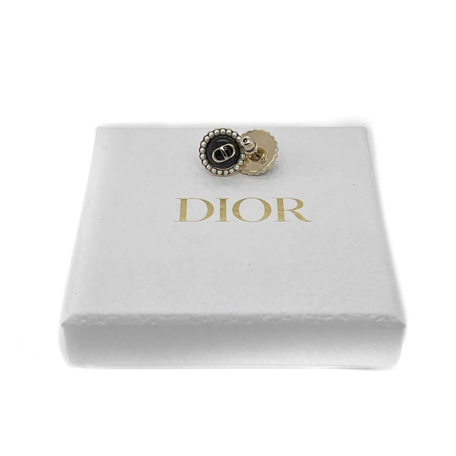 Christian Dior -Petit CD Stud Earrings - Black, Gold, Pearl