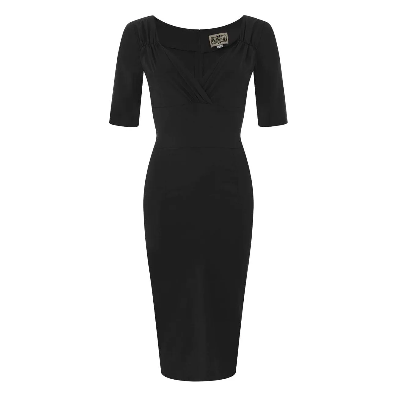 Collectif Black Half Sleeve Sweetheart Neckline Wiggle Pencil Dress