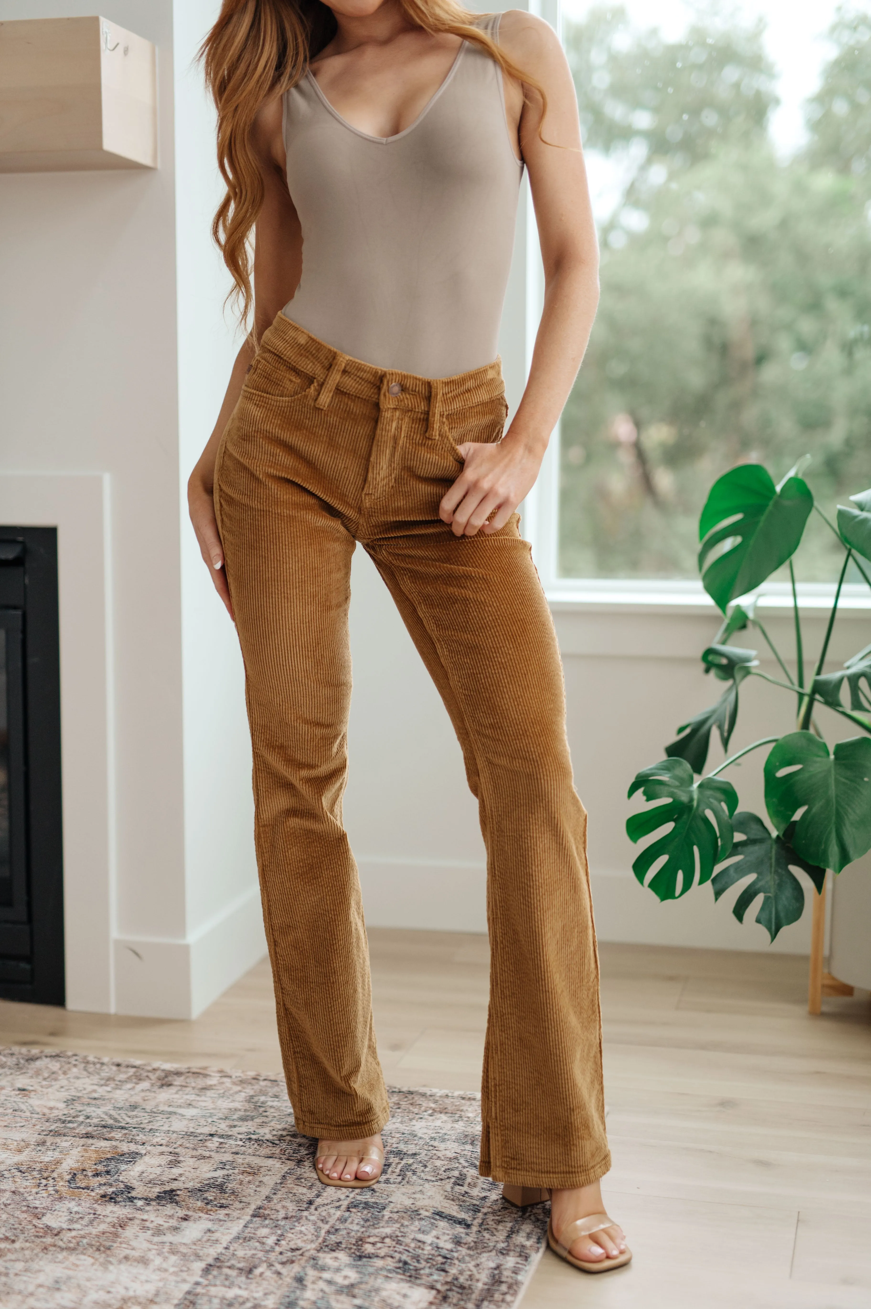 Cordelia Judy Blue Bootcut Corduroy Pants in Camel