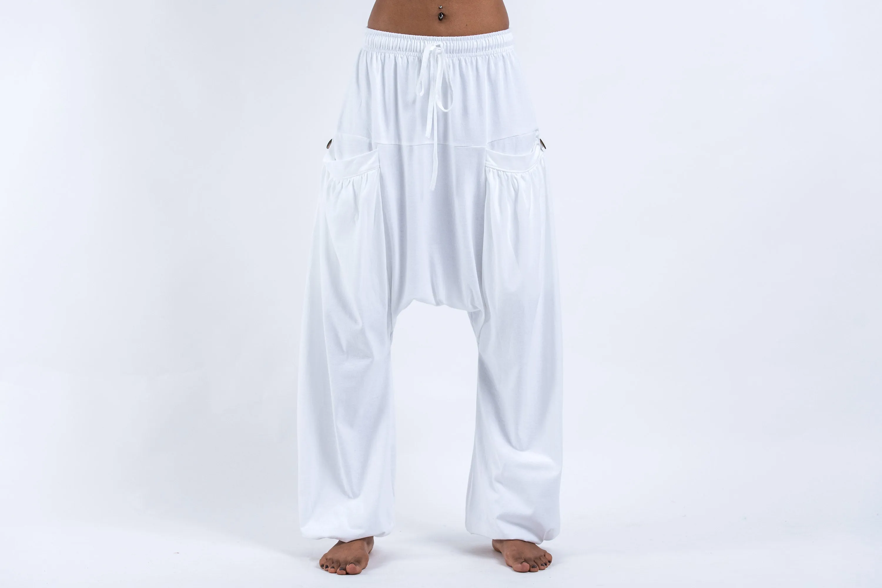 Cotton Women Harem Pants in Solid White