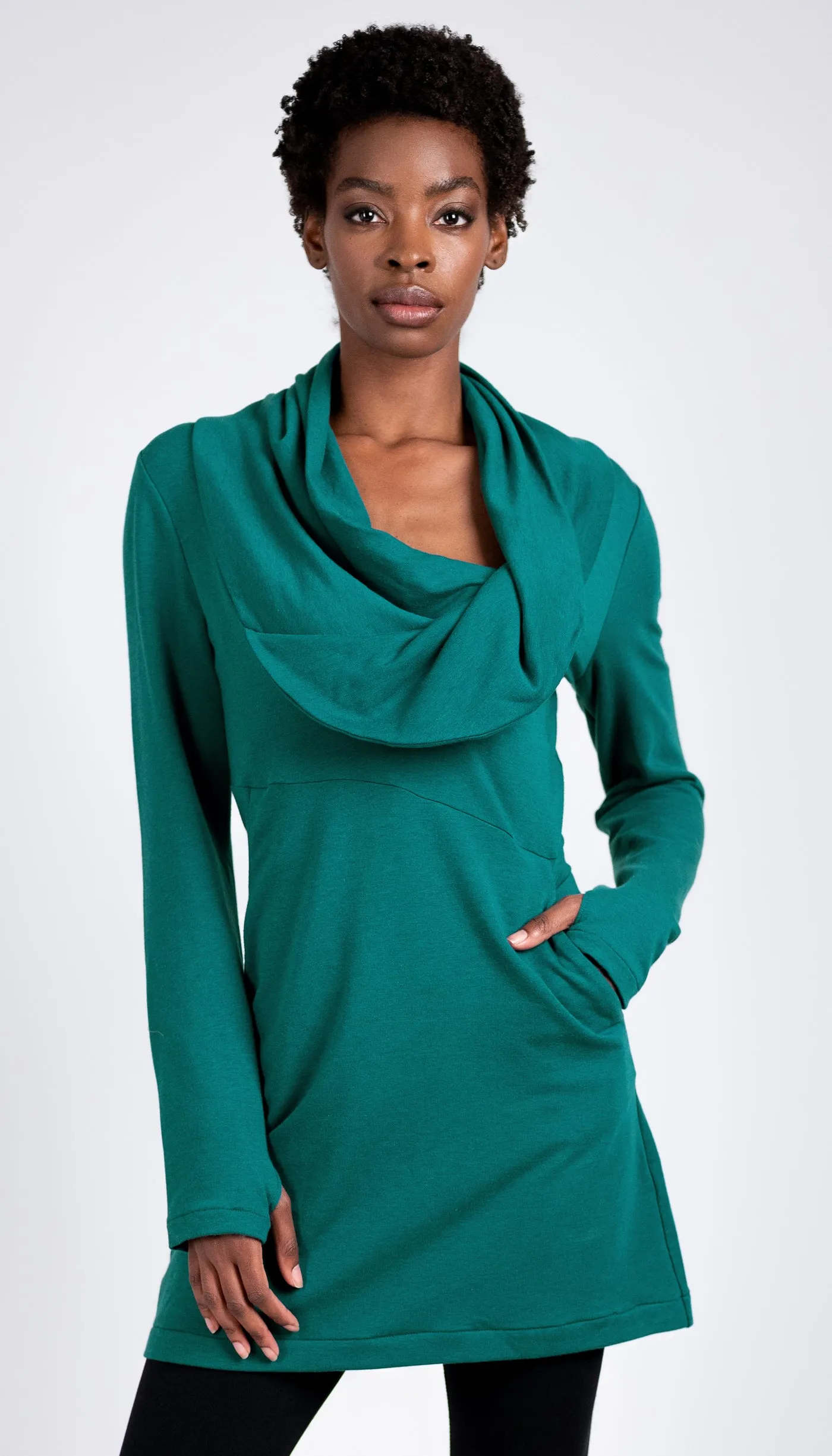 Cowl neck tunic dress/ Aqua Teal