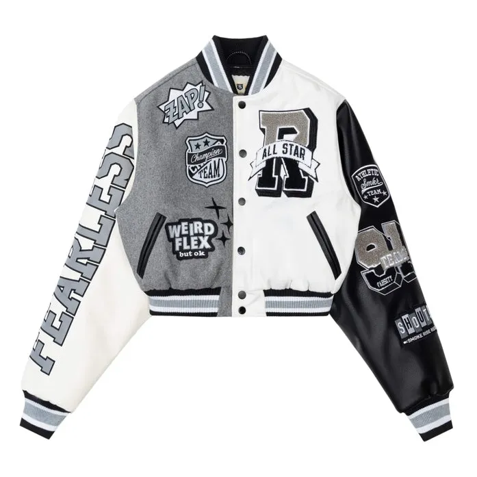 Cropped All Star Varsity Jacket - Light Grey