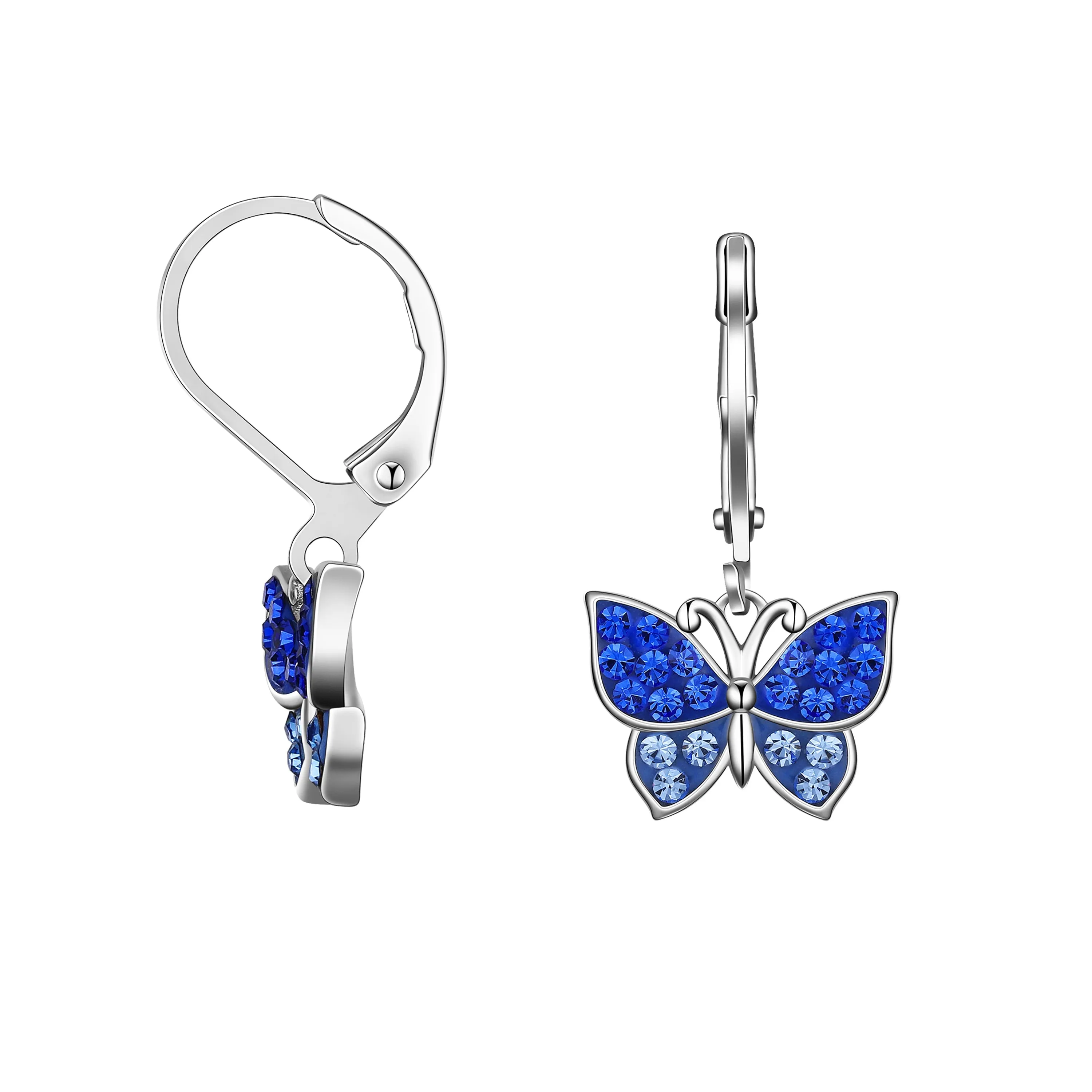 Crystal Butterfly Leverback Dangle Earrings - Blue