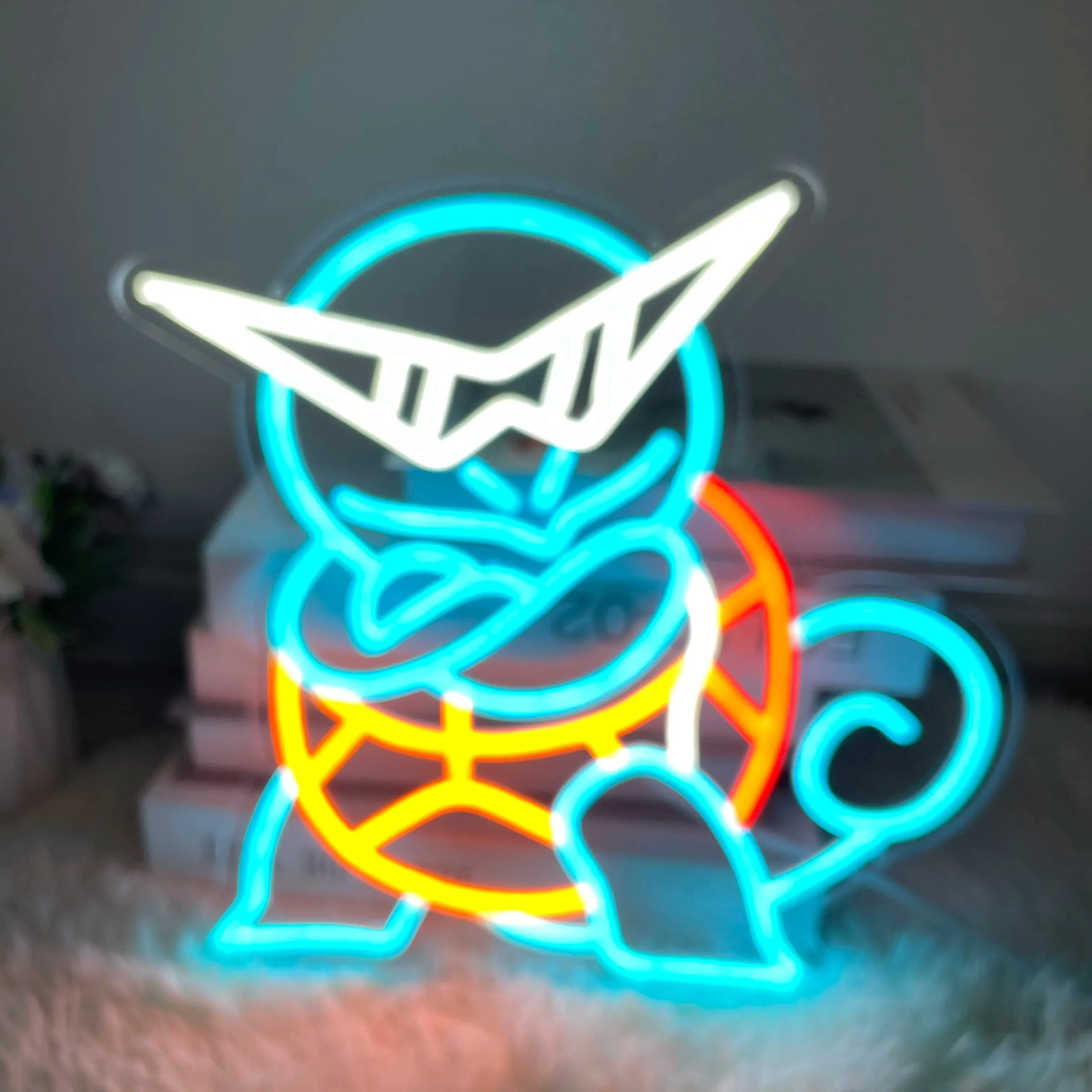 Custom Neon Sign: Anime Pokemon Theme and Tortoise Design | Indoor Wall Lights for Events, Parties, and Kids' Rooms | Game Room Decor