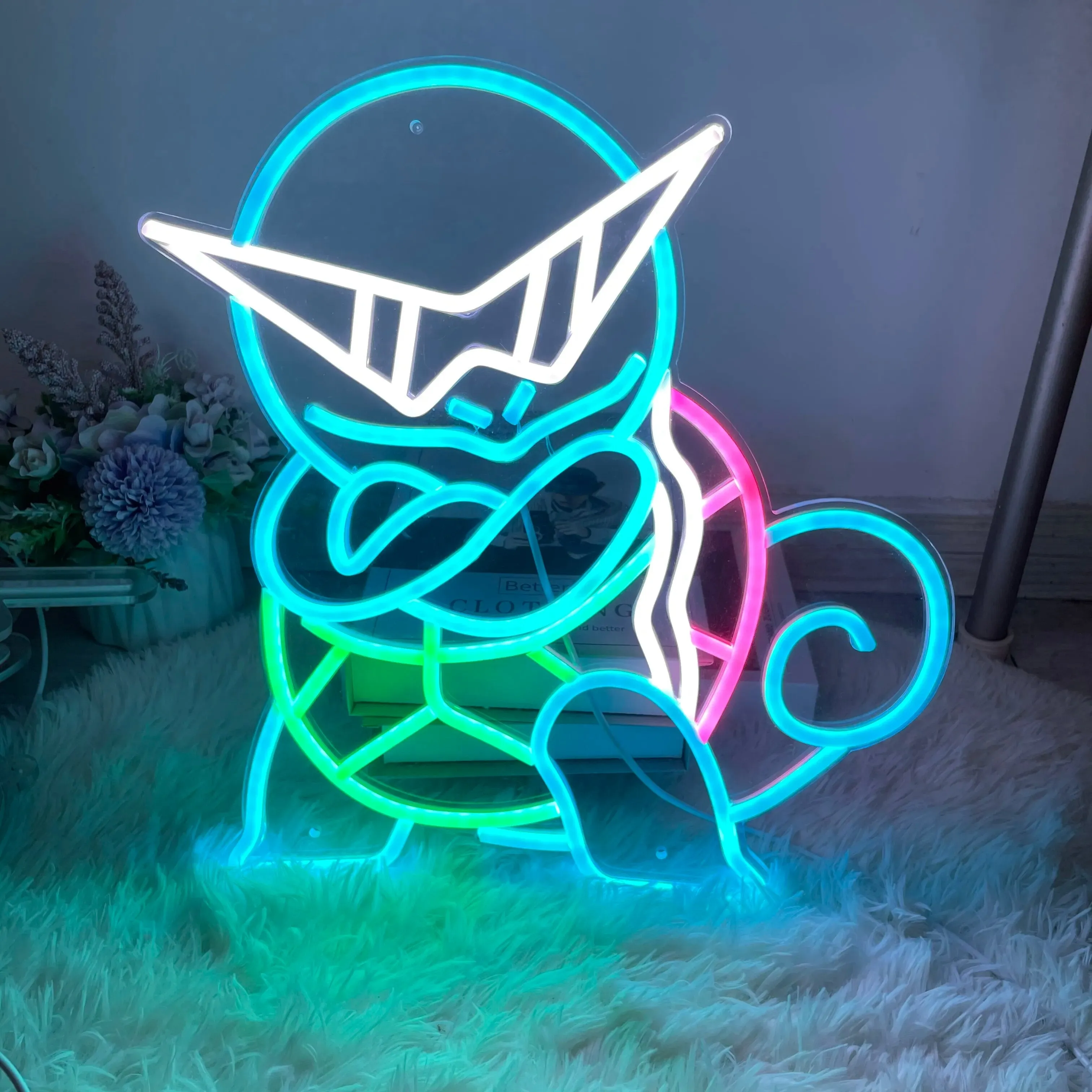 Custom Neon Sign: Anime Pokemon Theme and Tortoise Design | Indoor Wall Lights for Events, Parties, and Kids' Rooms | Game Room Decor