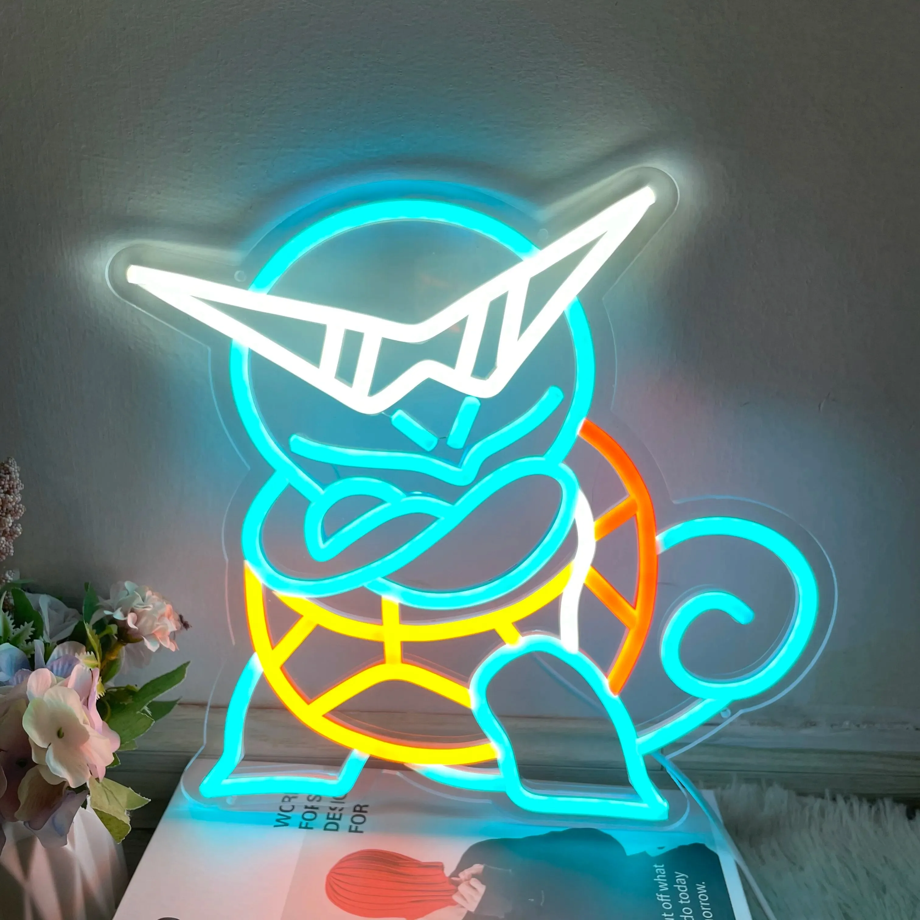 Custom Neon Sign: Anime Pokemon Theme and Tortoise Design | Indoor Wall Lights for Events, Parties, and Kids' Rooms | Game Room Decor