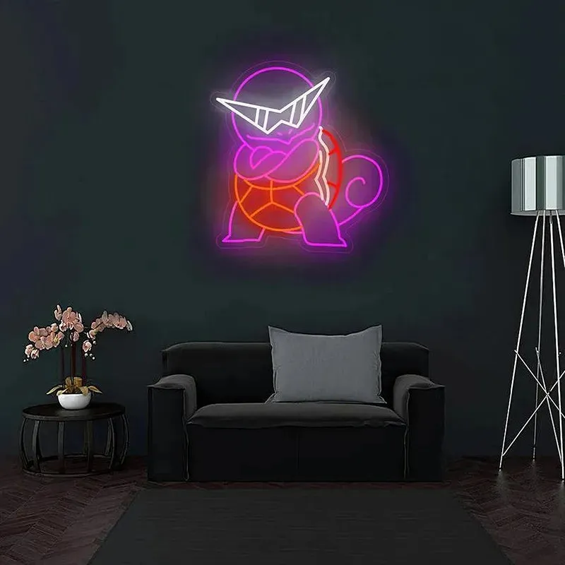 Custom Neon Sign: Anime Pokemon Theme and Tortoise Design | Indoor Wall Lights for Events, Parties, and Kids' Rooms | Game Room Decor