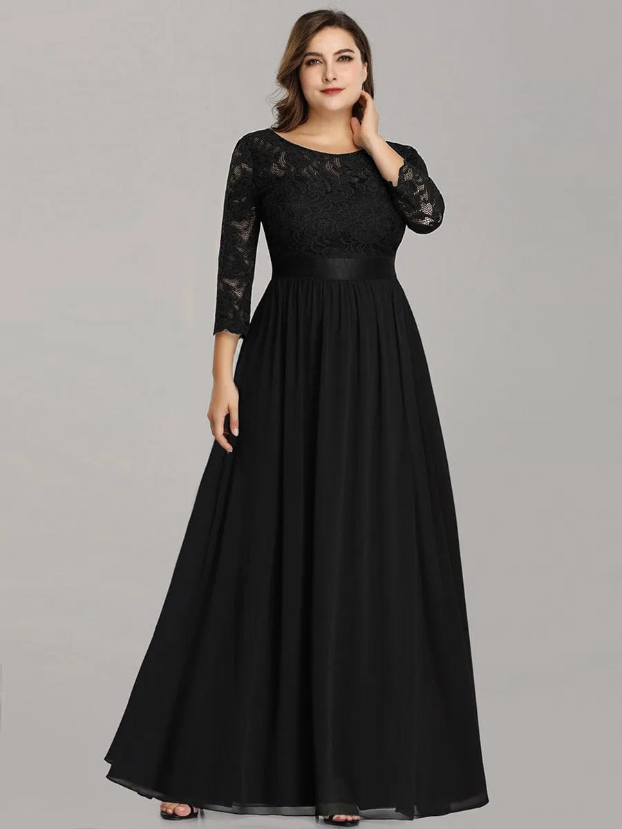 Custom Size See-Through Maxi Lace Evening Dress with Half Sleeve