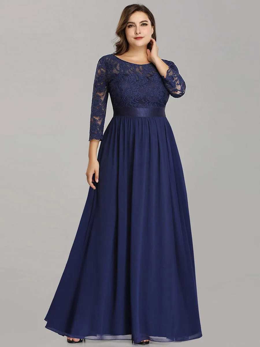 Custom Size See-Through Maxi Lace Evening Dress with Half Sleeve