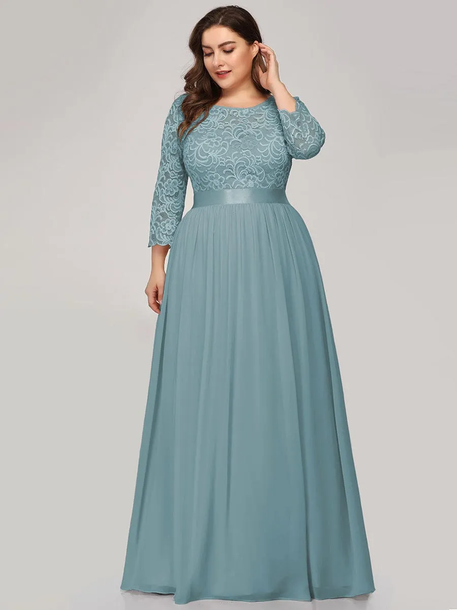 Custom Size See-Through Maxi Lace Evening Dress with Half Sleeve