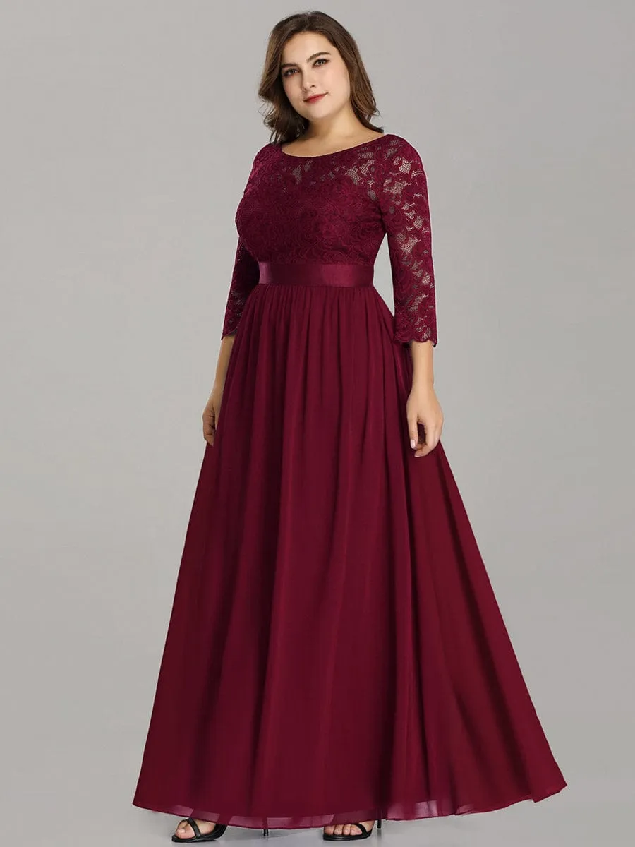 Custom Size See-Through Maxi Lace Evening Dress with Half Sleeve