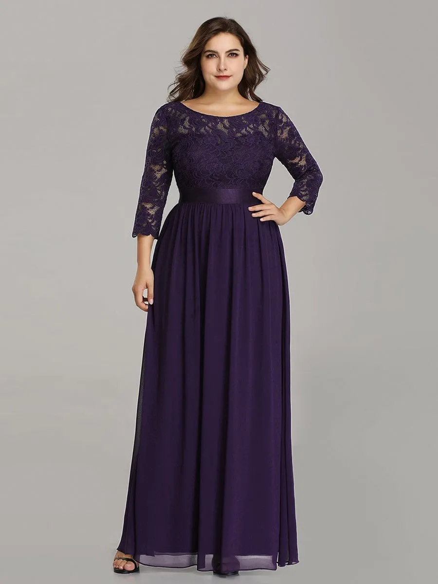 Custom Size See-Through Maxi Lace Evening Dress with Half Sleeve