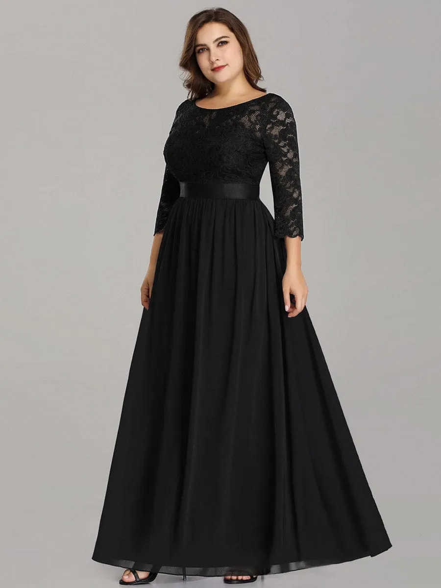 Custom Size See-Through Maxi Lace Evening Dress with Half Sleeve