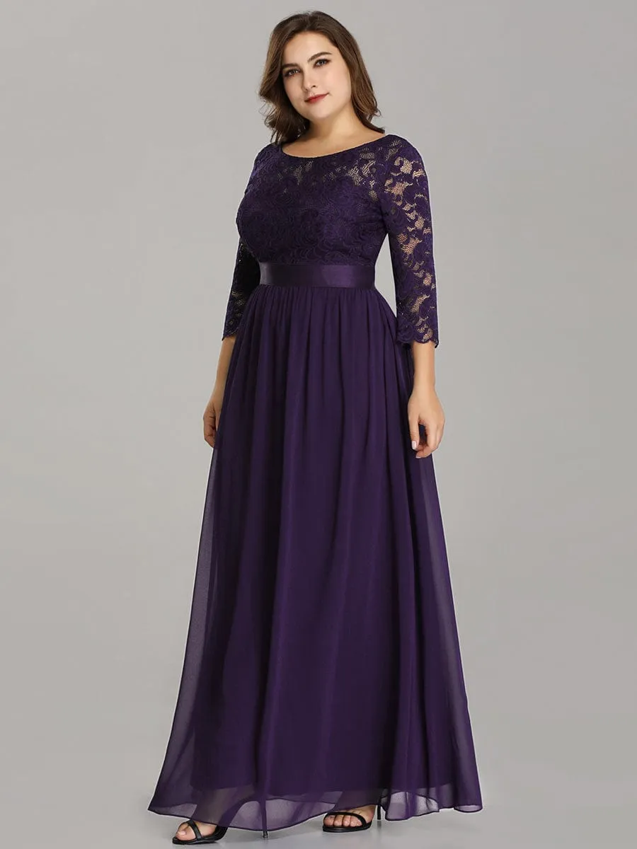 Custom Size See-Through Maxi Lace Evening Dress with Half Sleeve