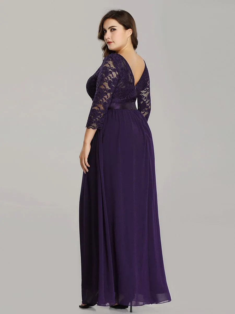 Custom Size See-Through Maxi Lace Evening Dress with Half Sleeve