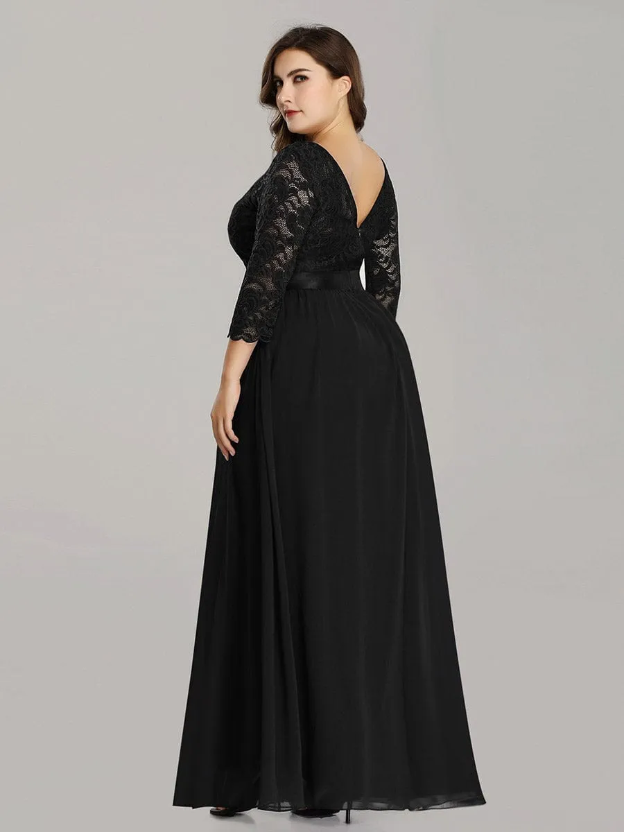 Custom Size See-Through Maxi Lace Evening Dress with Half Sleeve