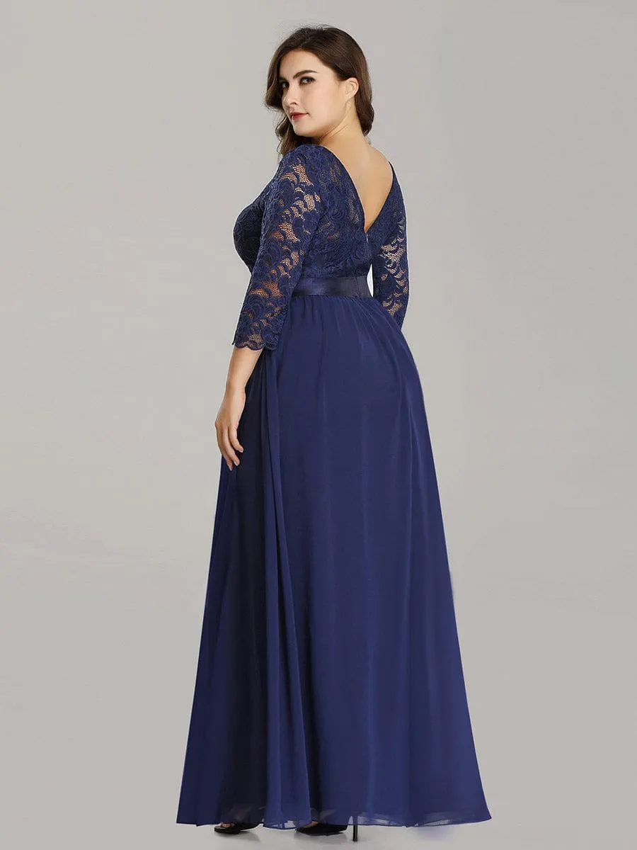 Custom Size See-Through Maxi Lace Evening Dress with Half Sleeve