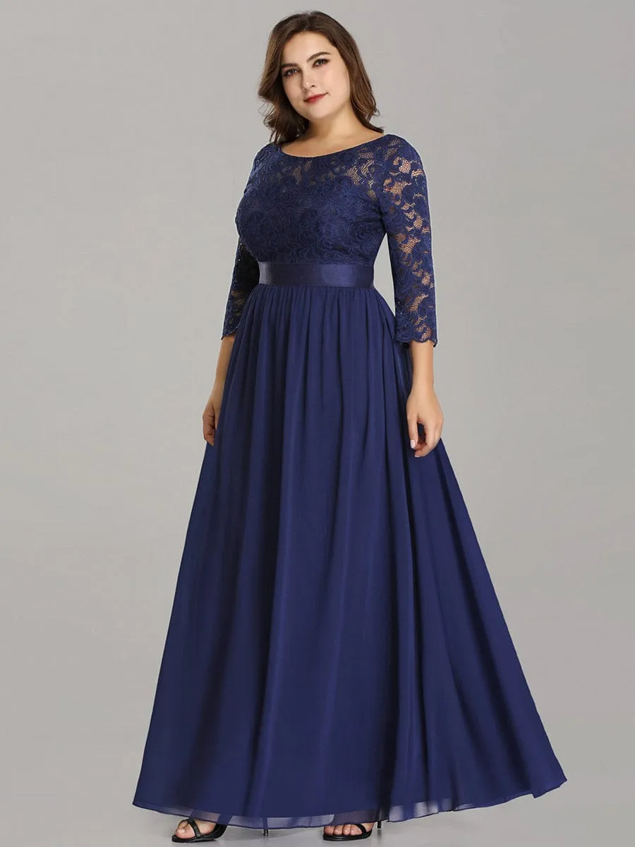 Custom Size See-Through Maxi Lace Evening Dress with Half Sleeve