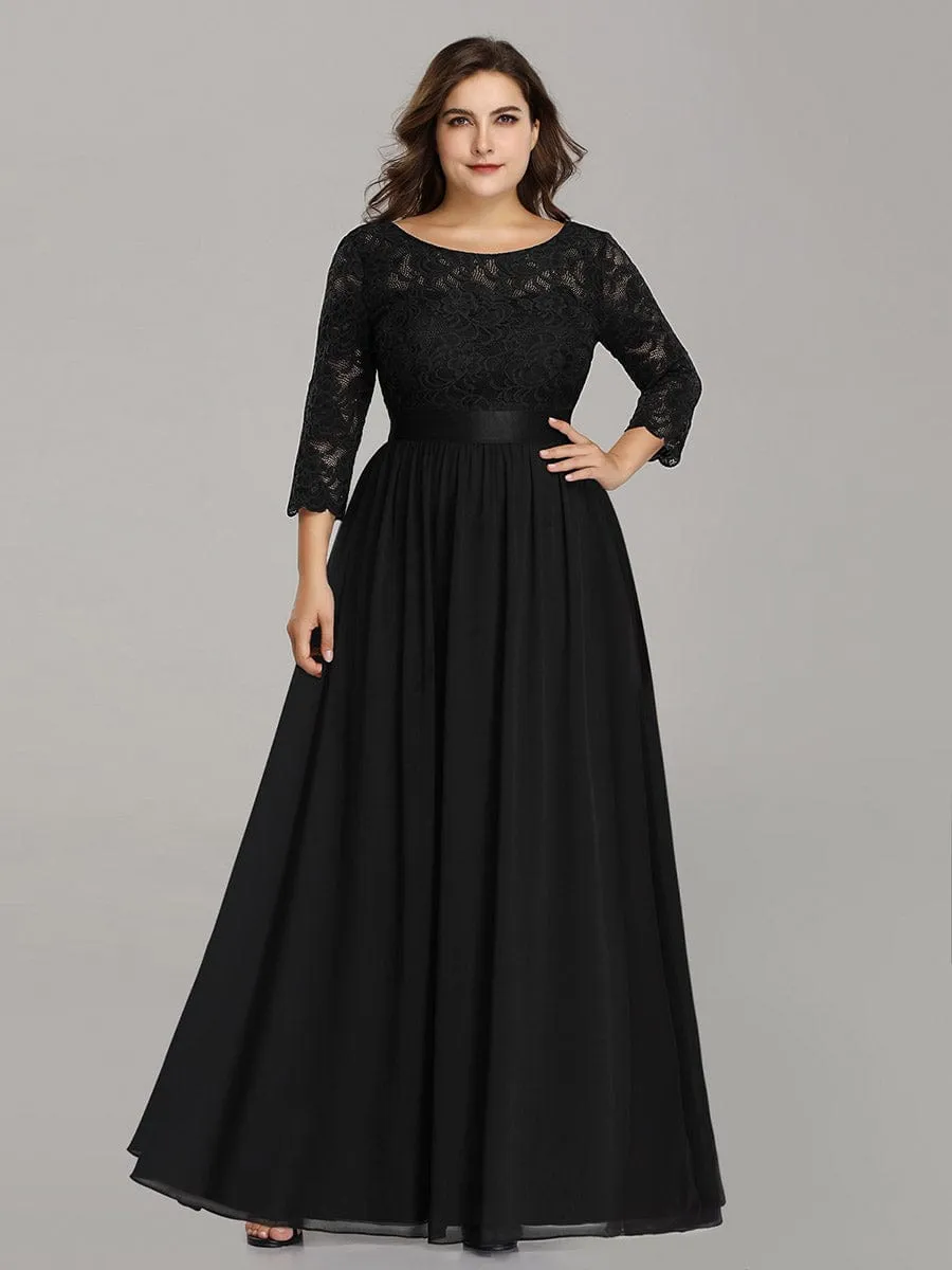 Custom Size See-Through Maxi Lace Evening Dress with Half Sleeve