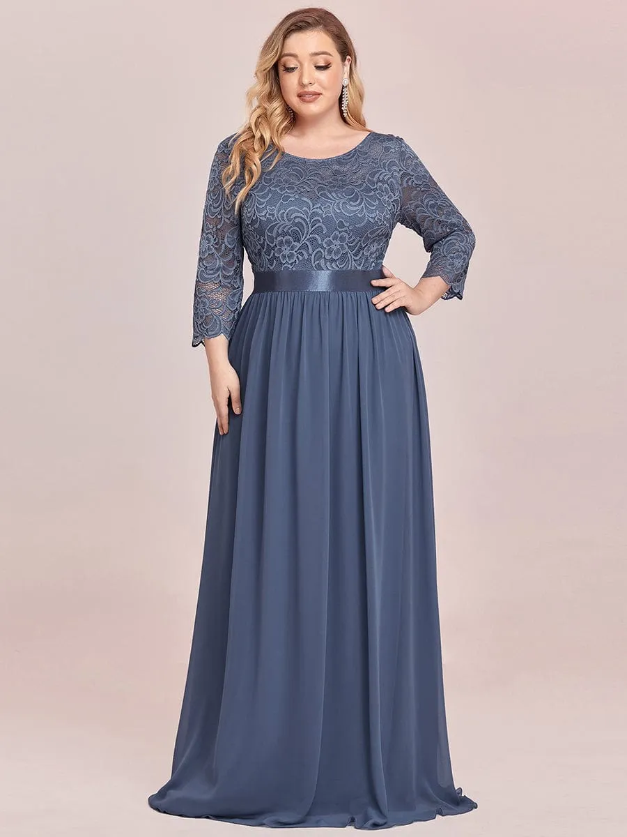 Custom Size See-Through Maxi Lace Evening Dress with Half Sleeve