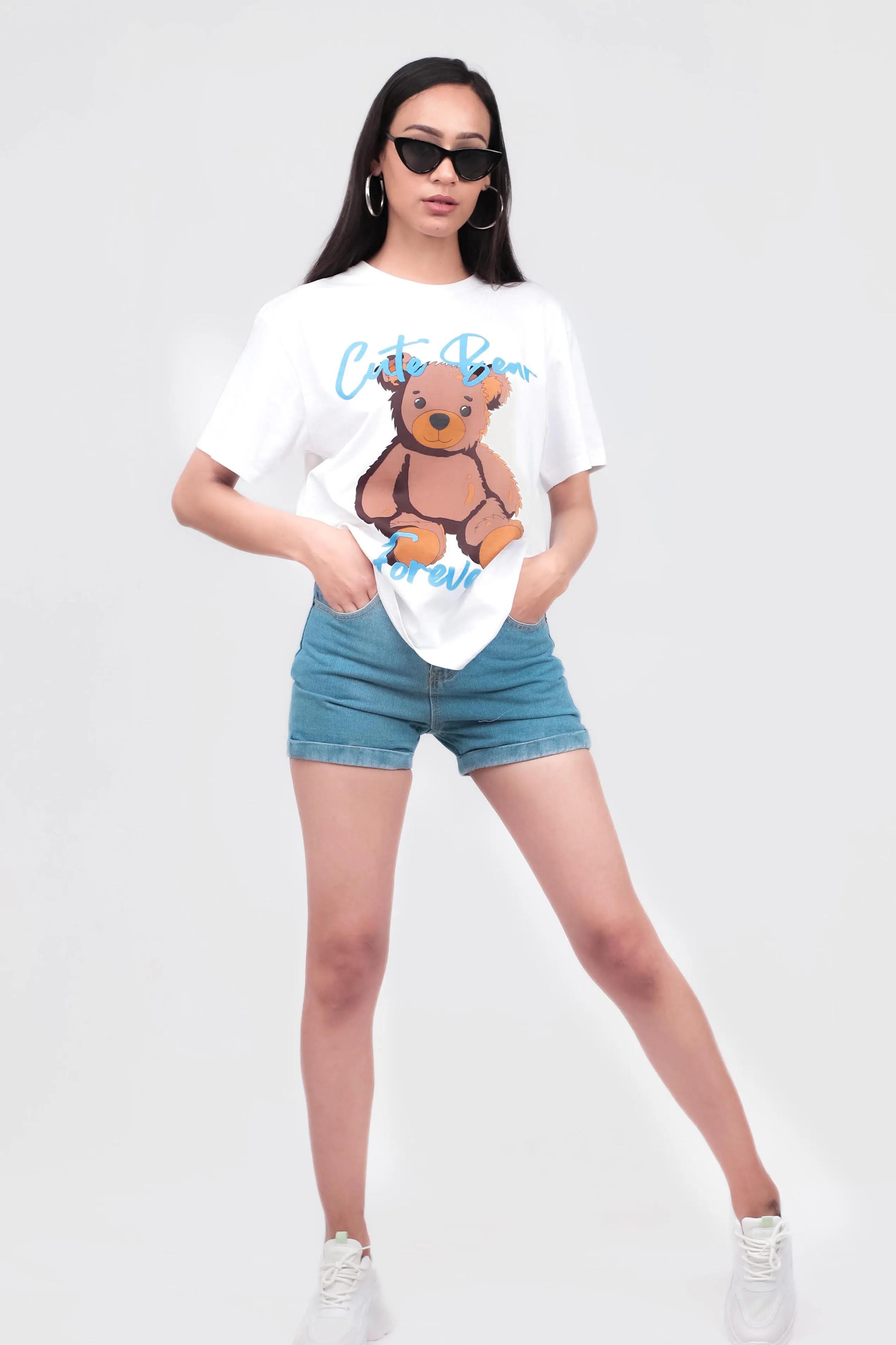 Cute Bear White Oversized T-shirt