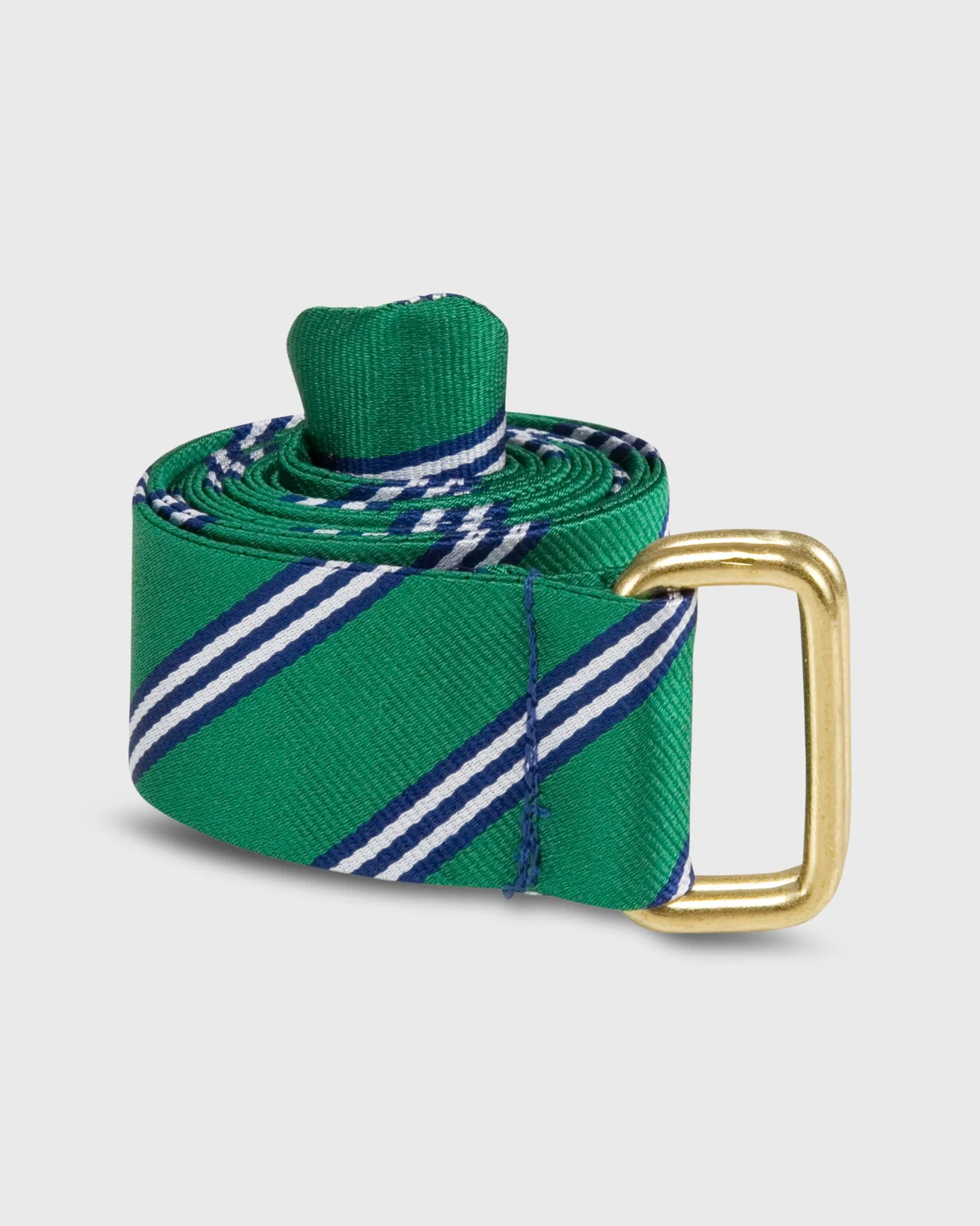 D-Ring Belt in Green/Navy/White Brooks Stripe