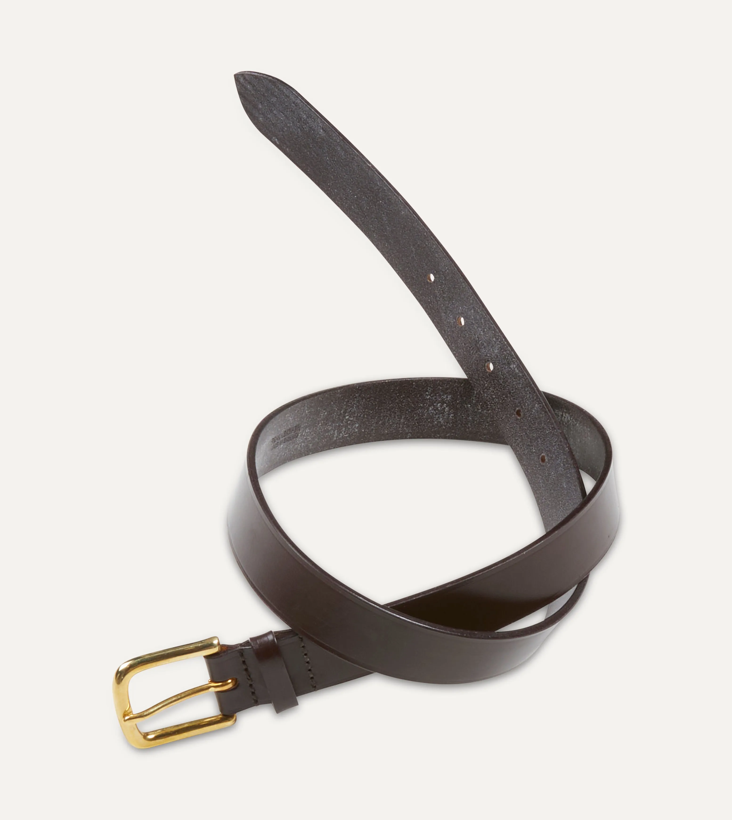 Dark Brown Unlined Bridle Leather Belt with Brass Buckle