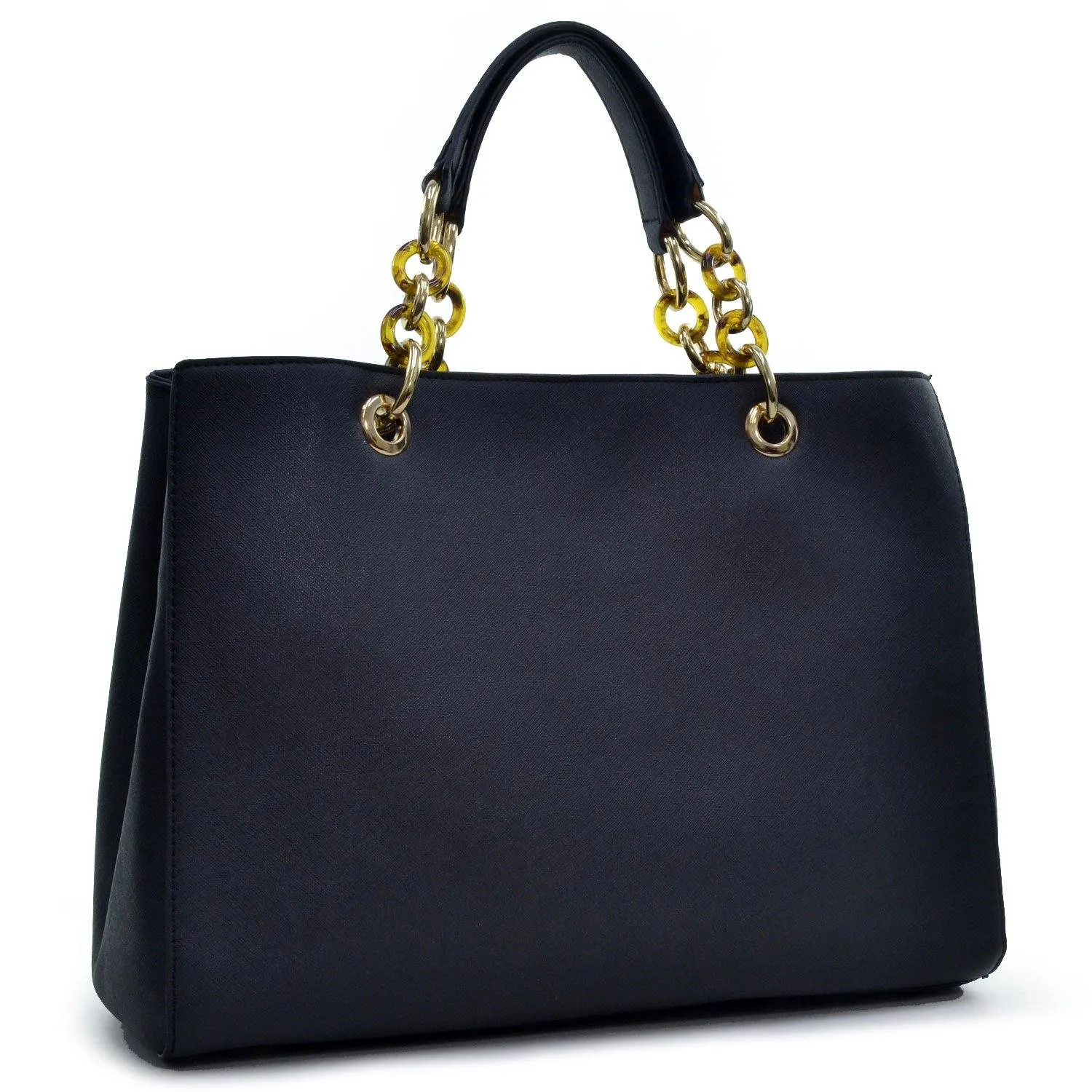 Dasein Saffiano Faux Leather Chain Strap Satchel