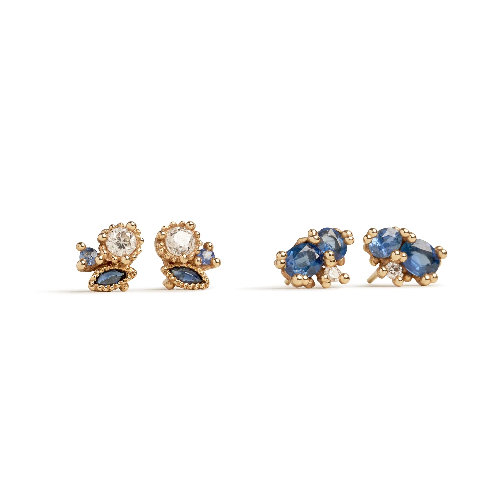 Diamond and Sapphire Cluster Studs