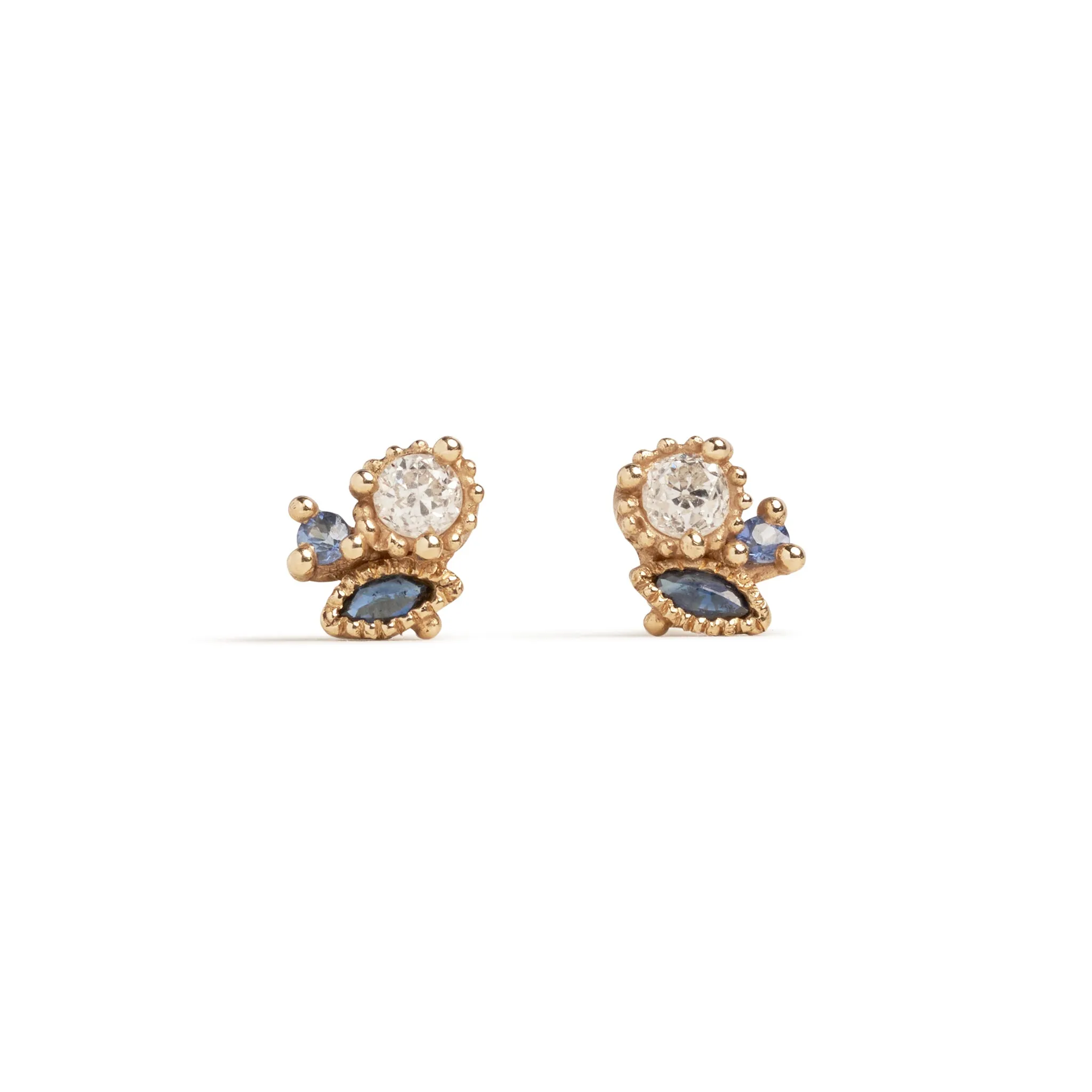 Diamond and Sapphire Cluster Studs