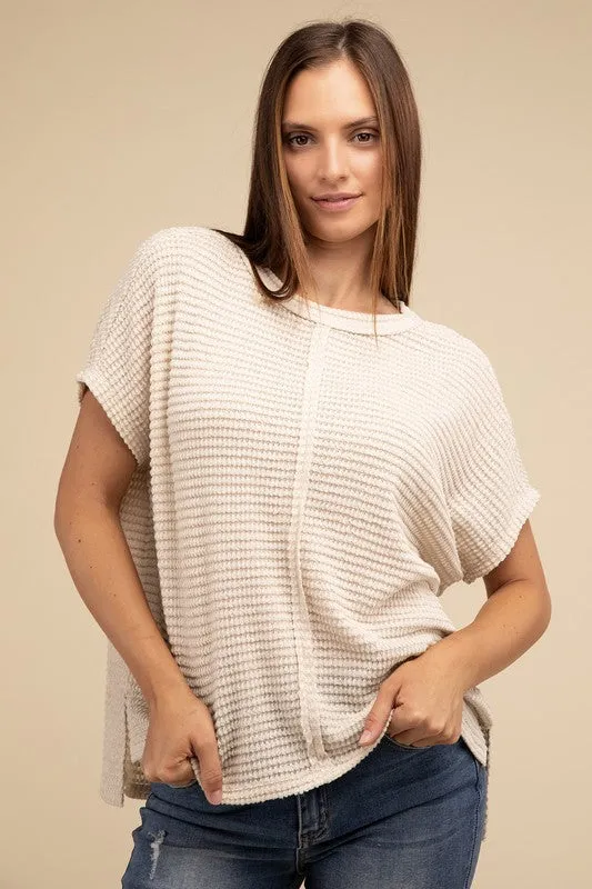 Dolman Short Sleeve Jacquard Sweater