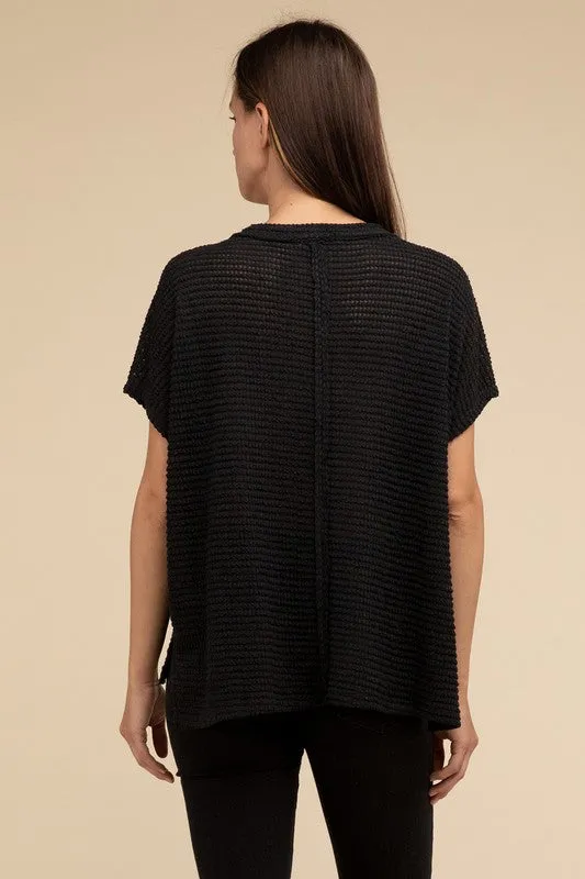 Dolman Short Sleeve Jacquard Sweater