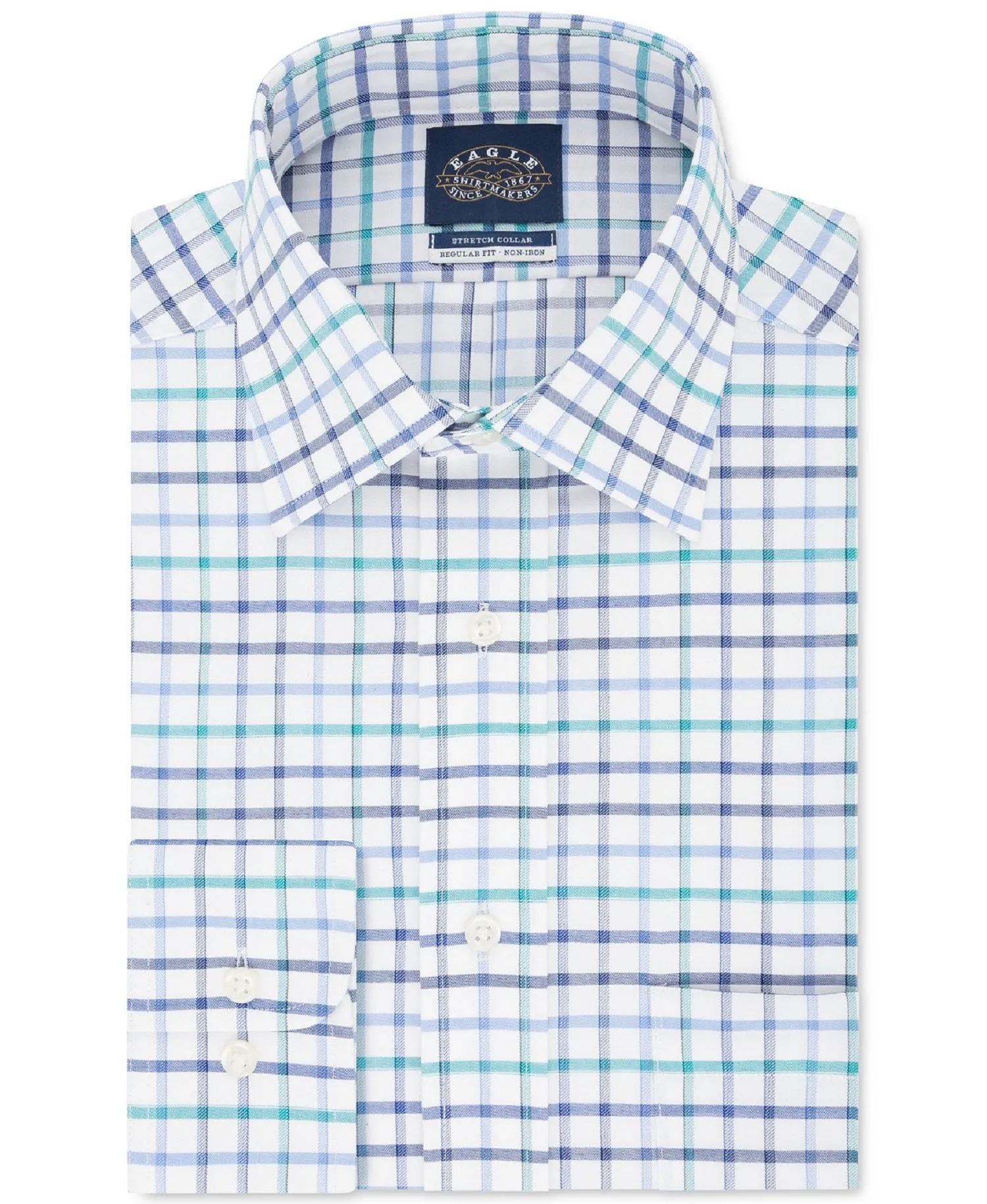 Eagle Men's Non-Iron Collar Check Flex Dress Shirt, Blue,17.5 32/33