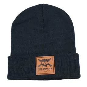 Eco Leather Patch Beanie  (Dark Blue)