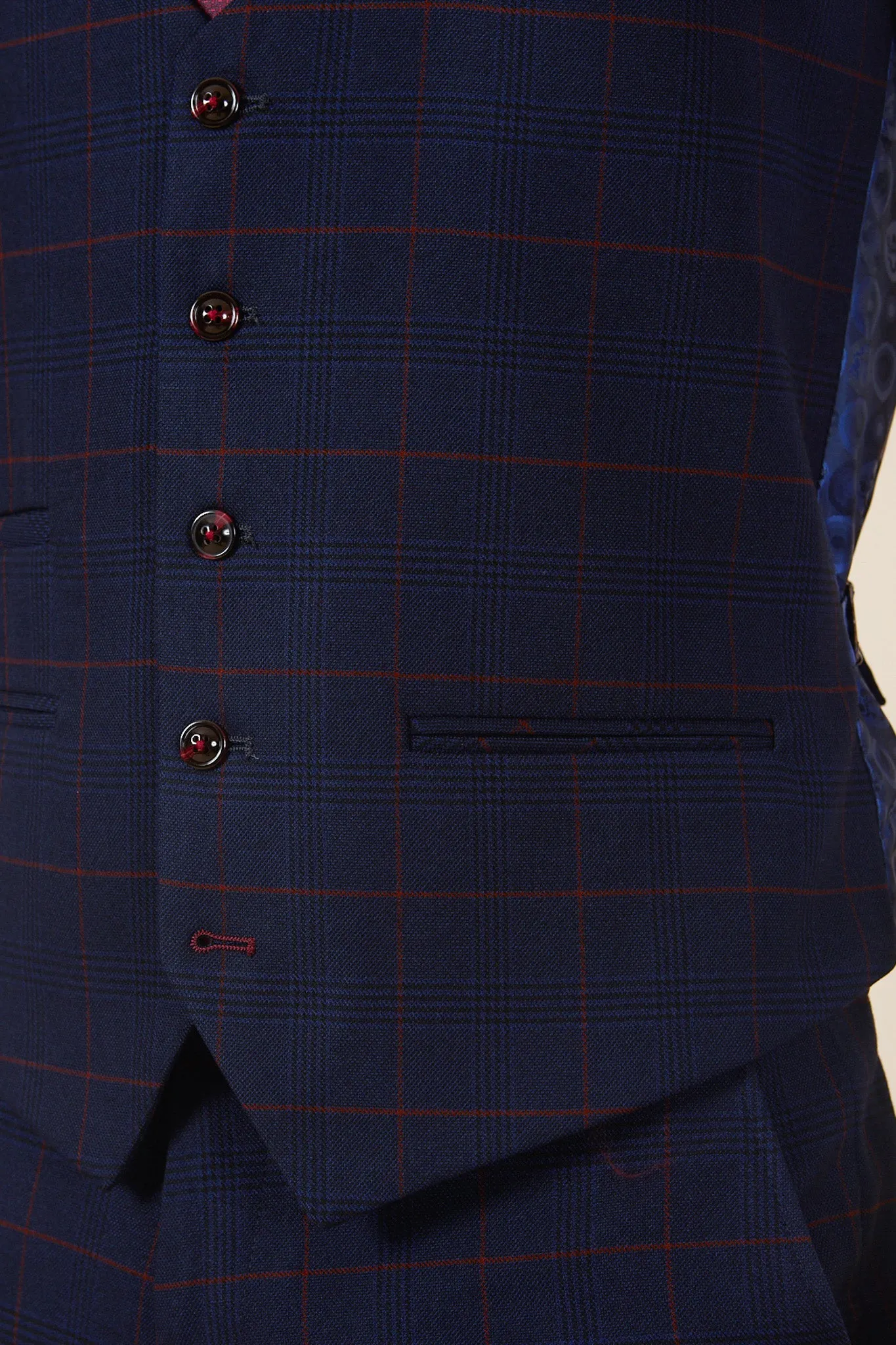 EDINSON - Navy Wine Check Single Breasted Waistcoat