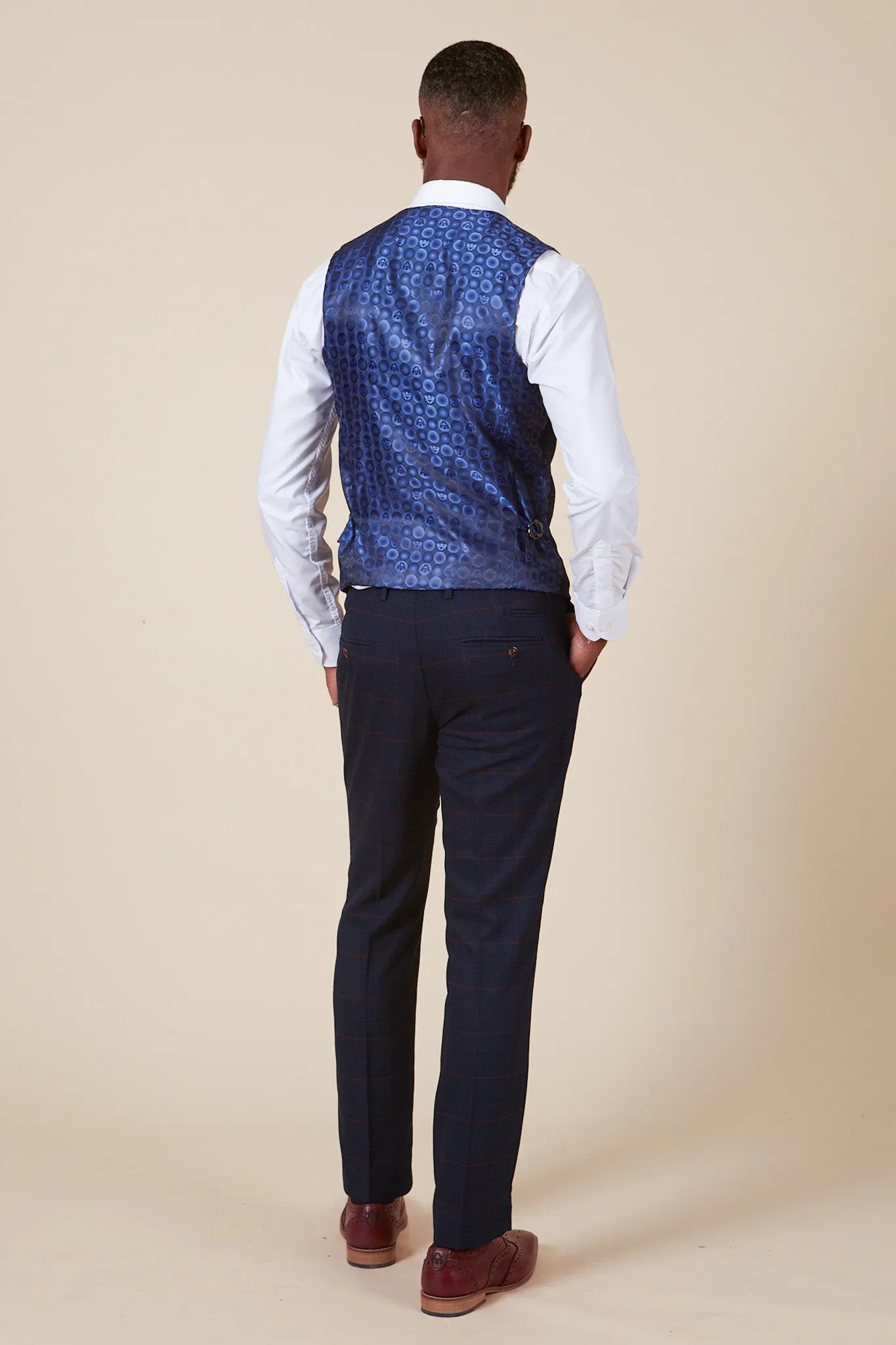 EDINSON - Navy Wine Check Single Breasted Waistcoat