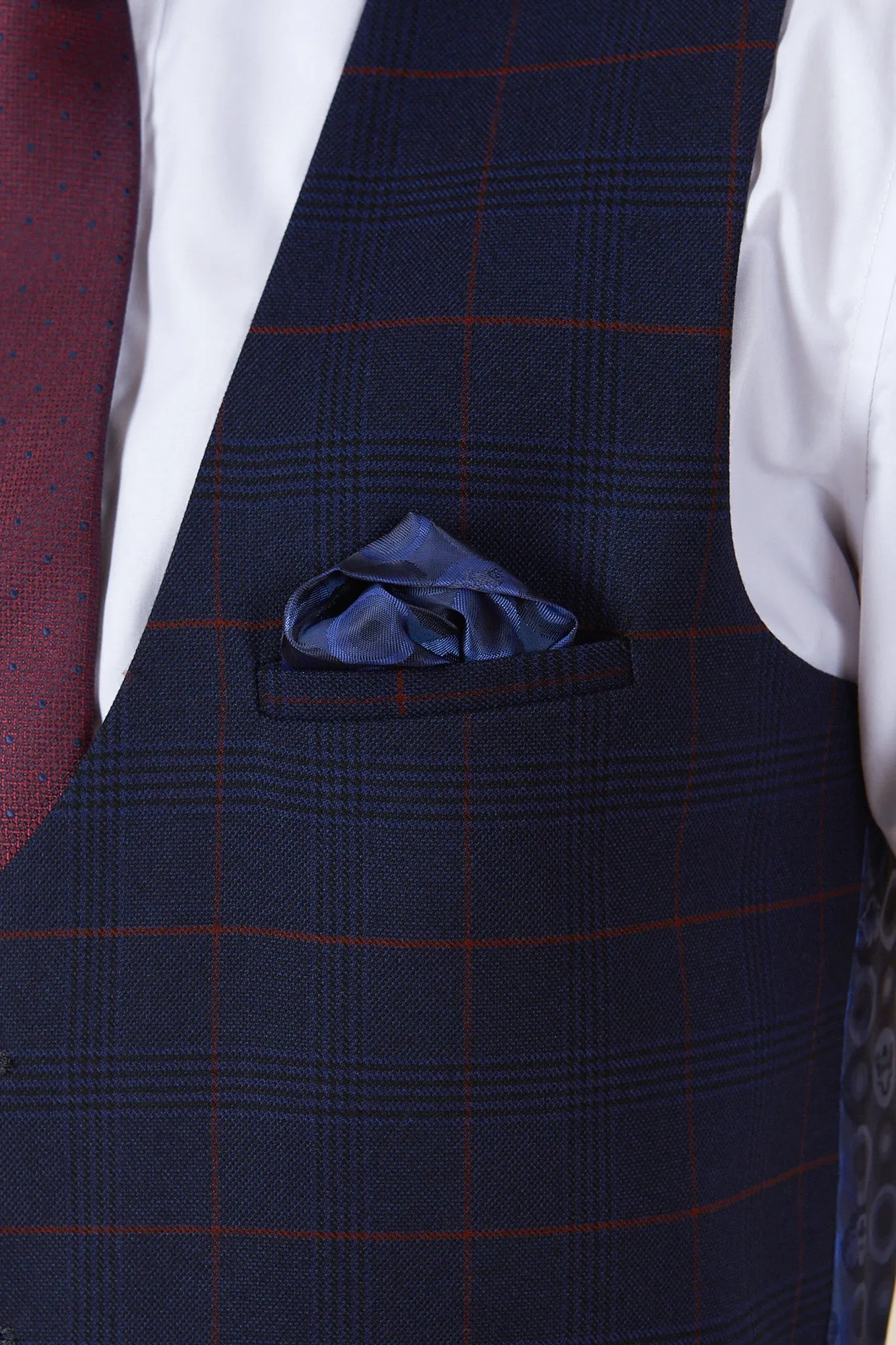 EDINSON - Navy Wine Check Single Breasted Waistcoat