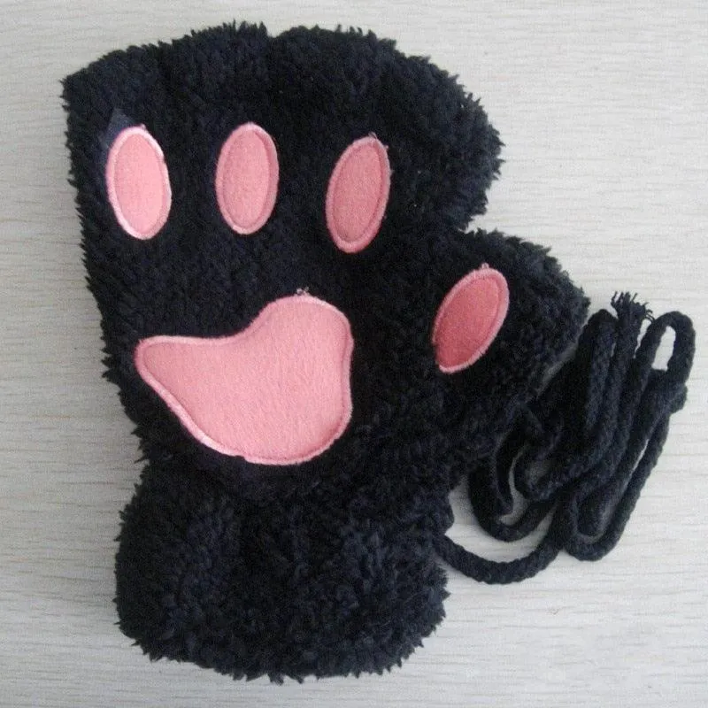 Fashion Girls Lovely Cat Claw Paw Plush Mittens