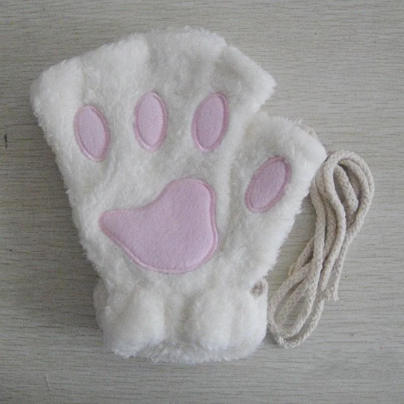 Fashion Girls Lovely Cat Claw Paw Plush Mittens