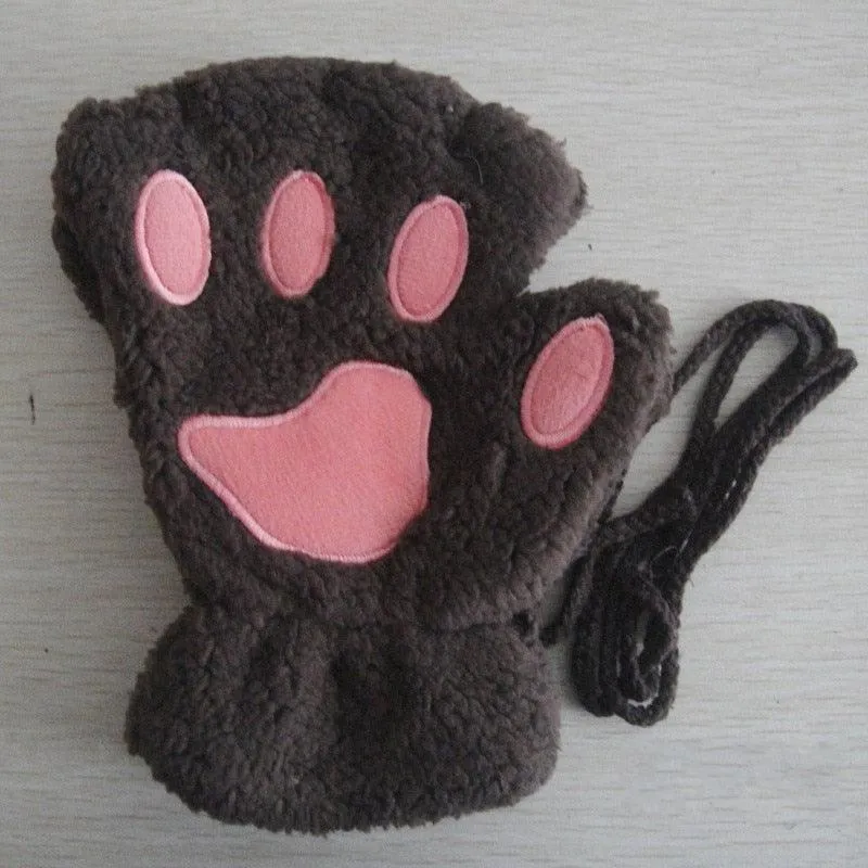 Fashion Girls Lovely Cat Claw Paw Plush Mittens