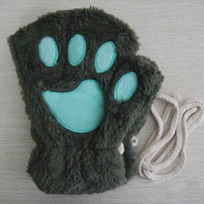 Fashion Girls Lovely Cat Claw Paw Plush Mittens