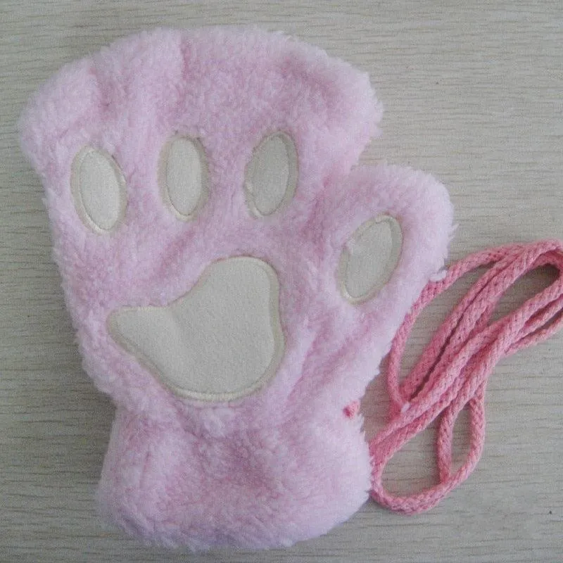 Fashion Girls Lovely Cat Claw Paw Plush Mittens