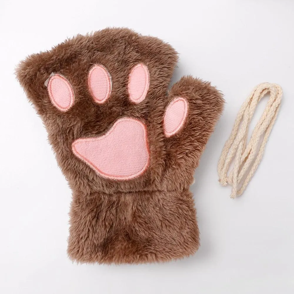 Fashion Girls Lovely Cat Claw Paw Plush Mittens