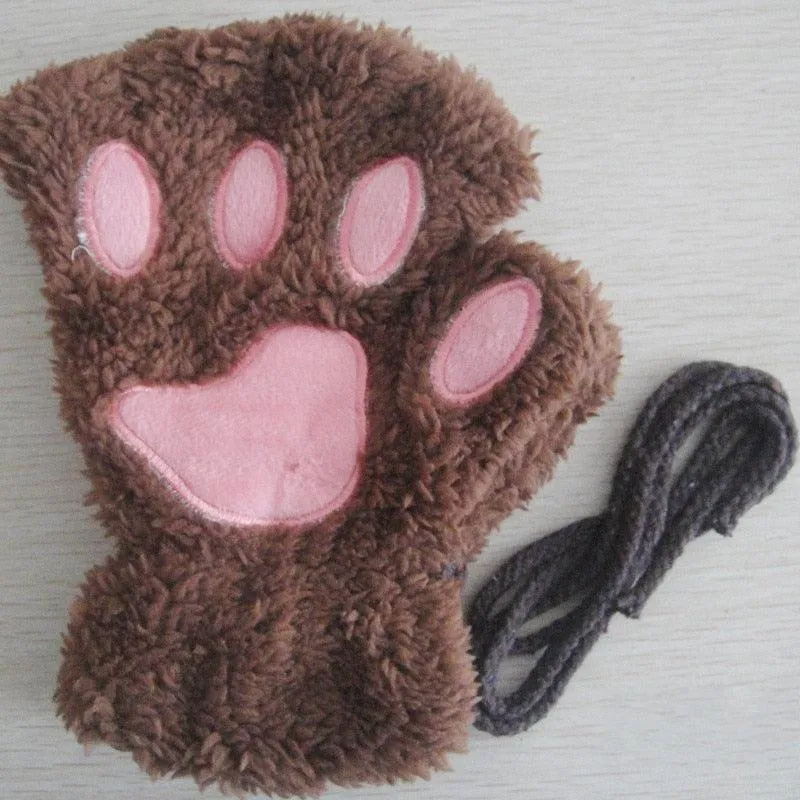 Fashion Girls Lovely Cat Claw Paw Plush Mittens