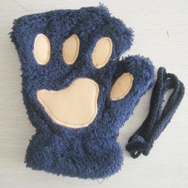 Fashion Girls Lovely Cat Claw Paw Plush Mittens