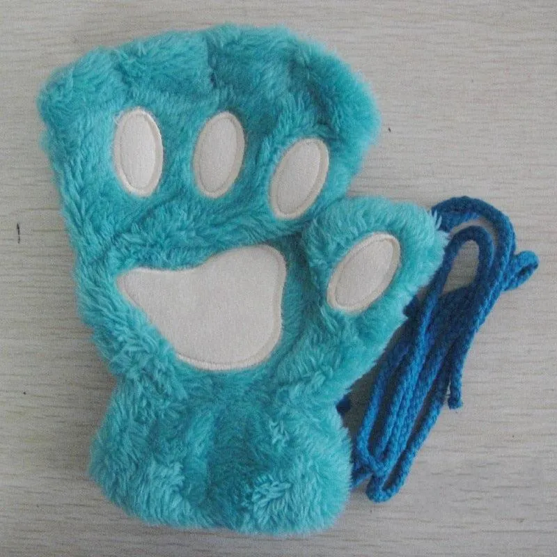 Fashion Girls Lovely Cat Claw Paw Plush Mittens