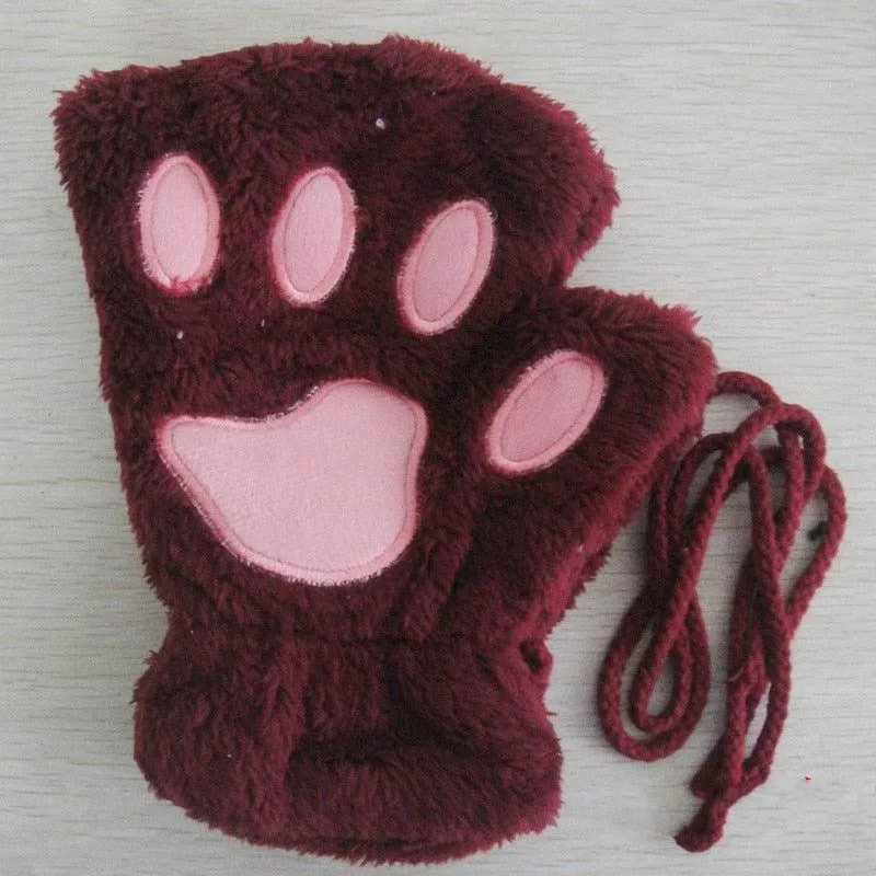 Fashion Girls Lovely Cat Claw Paw Plush Mittens