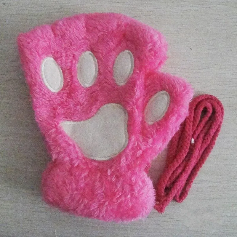 Fashion Girls Lovely Cat Claw Paw Plush Mittens